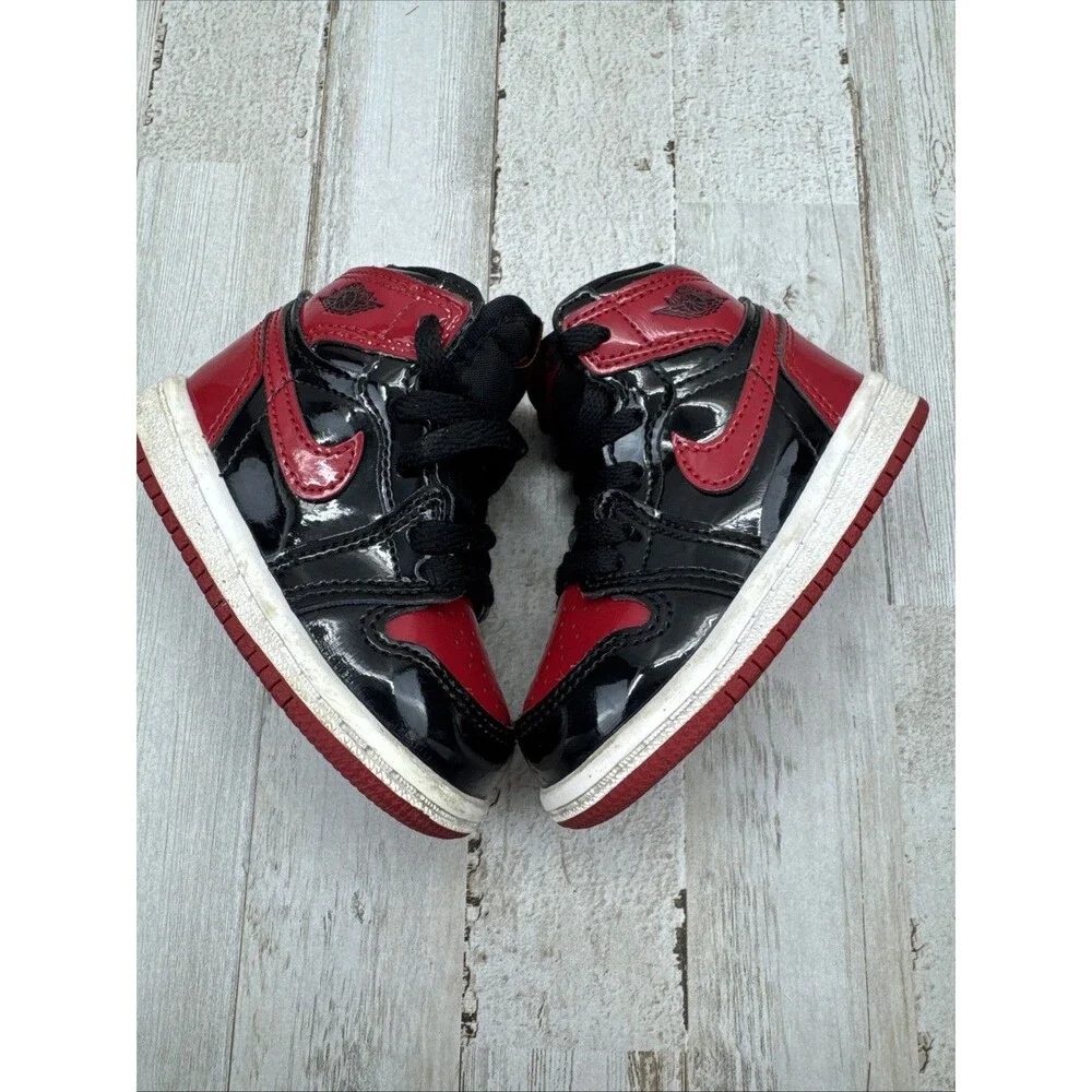Jordan 1 Retro High OG Patent Bred Toddler TD size 4C Black Varsity Red